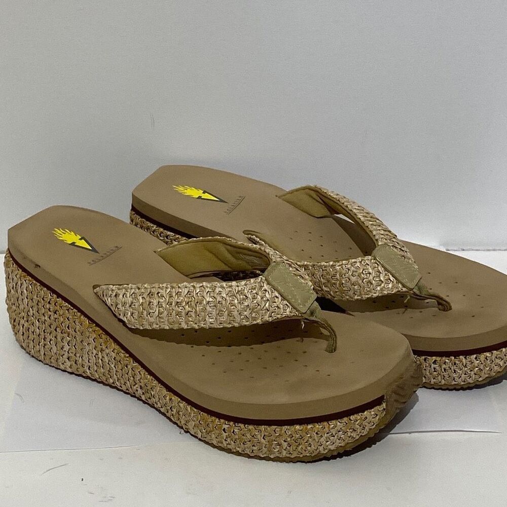Volatile Women's Woven Wedge Slip-On Tan Sandals Size 10